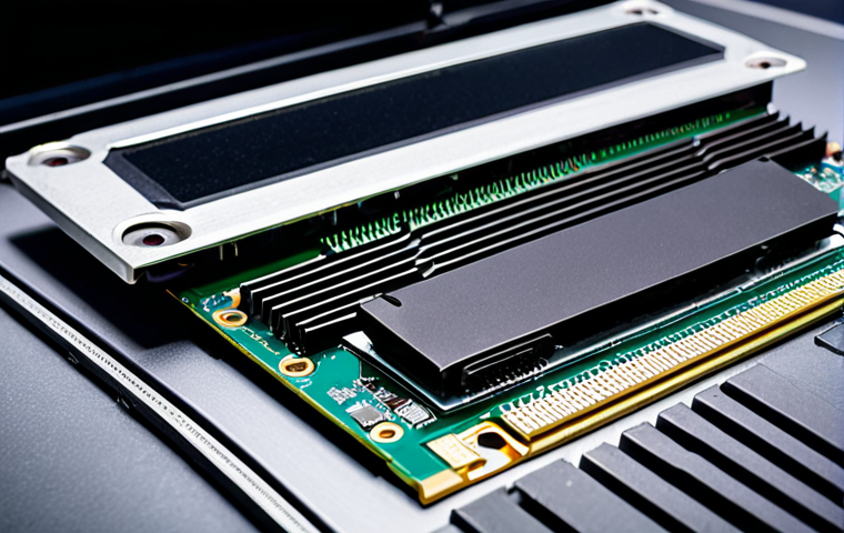 **Prompt:** A close-up of a motherboard with an M.2 slot. One slot contains a sleek, black NVMe SSD with a prominent heatsink. The other slot has a smaller, silver SATA SSD. Focus on the contrasting sizes and designs of the two drives, highlighting the modern aesthetic of the NVMe drive. The background should be slightly blurred, emphasizing the technology.