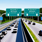 **A split-screen image:** On one side, a congested four-lane highway with cars bumper-to-bumper (representing Wi-Fi 5 during peak hours). On the other side, a smooth-flowing eight-lane highway with smart traffic management (representing Wi-Fi 6). The overall feel should be modern and slightly futuristic.