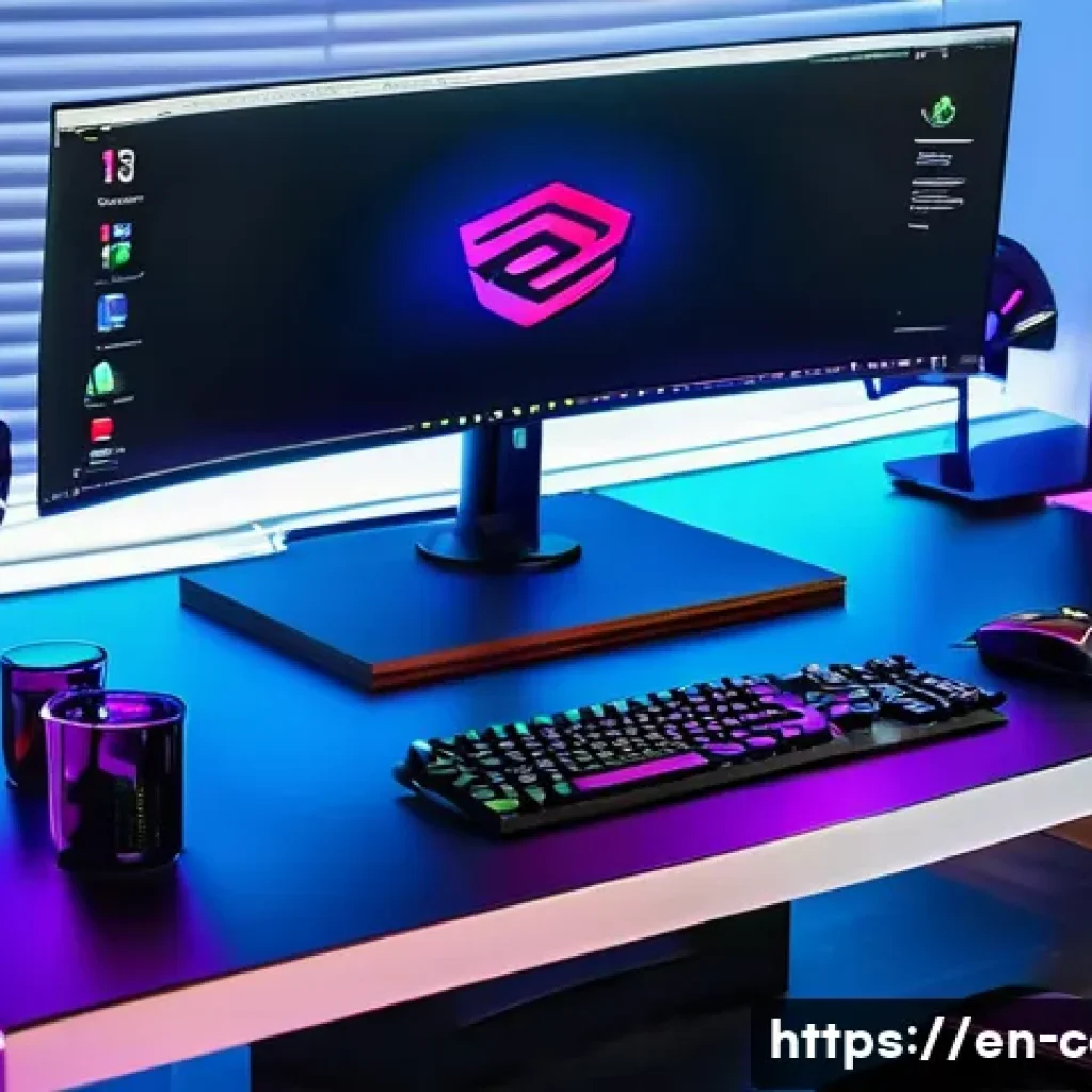 4K 모니터와 1440p 모니터 비교 - A modern home office setup featuring a sleek 27-inch 1440p monitor displaying a vibrant gaming scene...