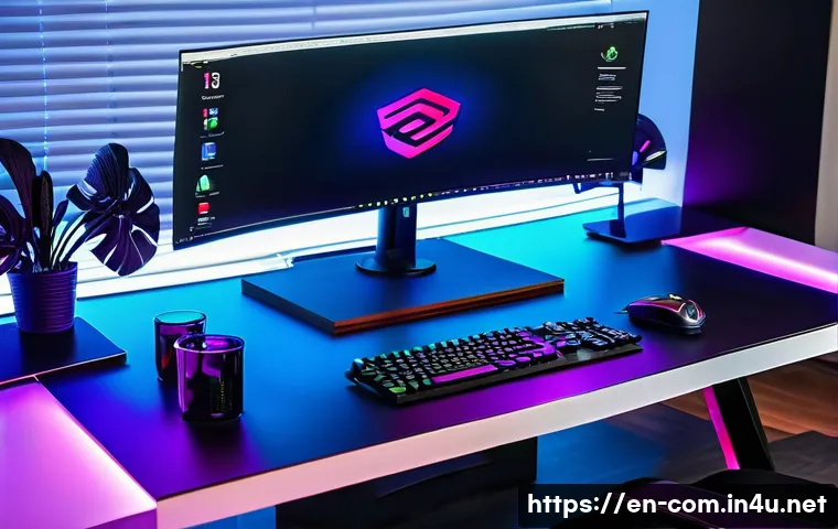 4K 모니터와 1440p 모니터 비교 - A modern home office setup featuring a sleek 27-inch 1440p monitor displaying a vibrant gaming scene...