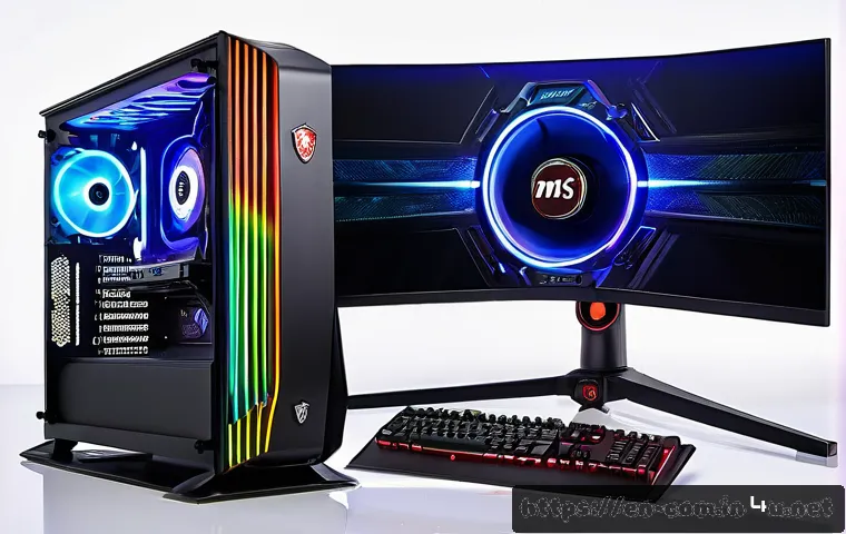 그래픽카드 오버클럭 방법 - A high-tech PC gaming setup showcasing an overclocked GPU with visible heat management features: glo...