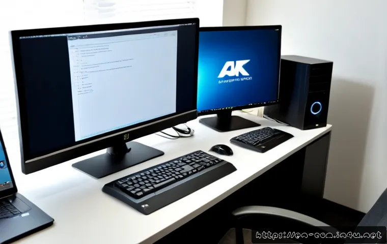 그래픽카드의 VRAM 용량 선택 팁 - Photorealistic home office desk scene showing a desktop computer with a side-panel view of a modern ...